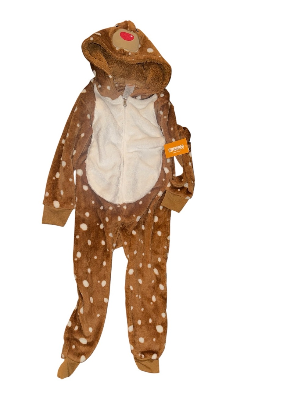 Gymboree Brown and White Reindeer Plush One-Piece Footie